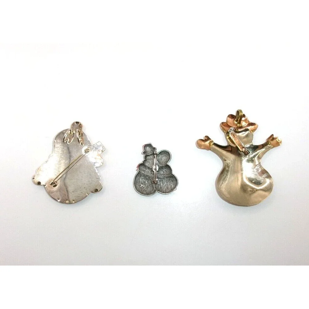 Lot of 3 Vintage Christmas Snowman Pins Brooches Pendants Mixed Metals 1 Signed